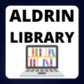 ALDRIN LIBRARY BUTTON COMPUTER WITH BOOKS ON SCREEN