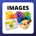 Images camera colorful background and paint pallet