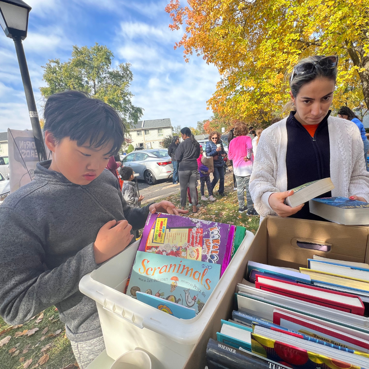 Students and parents look for just the right book.