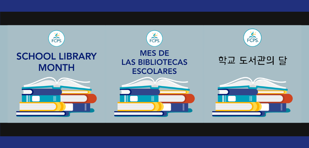 School Library Month En, Sp, Korean with books
