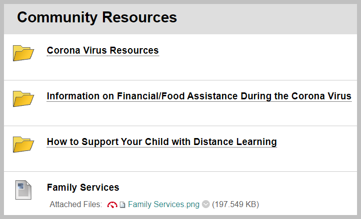 Corona Virus Resources, Information on Financial / Food Assistance During the Corona Virus, Support Your Child with Distance Learning, Family Services