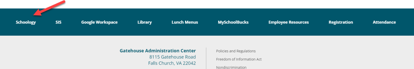 Arrow pointing to the word Schoology on navigation bar