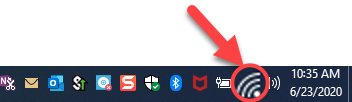 arrow pointing to wifi icon lower right on toolbar