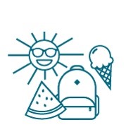 summer images, sun, watermelon, ice cream cone and backpack