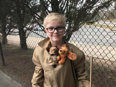student dressed as Christopher Robin for book character day